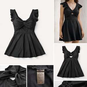 Cupshe Black Ruffle Bow-Knot Cutout Swim Dress, Size M